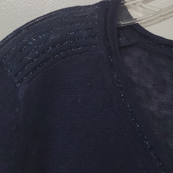 Harris Wilson Navy Blue Linen Knit V-neck Sweater Size Large Long Sleeve Logo . - Picture 6 of 15